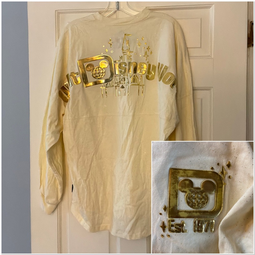 Spirit Jersey Walt Disney World Gold Sparkle Puffy Letter Cream WDW Medium Top